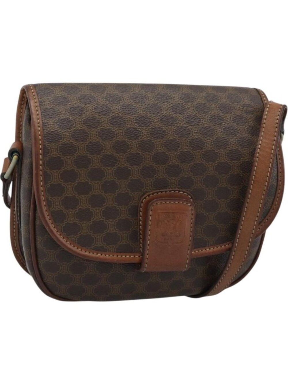 CELINE Macadam Canvas Shoulder Bag PVC Leather Brown Gold